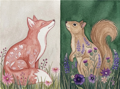 fox & squ with flowers 