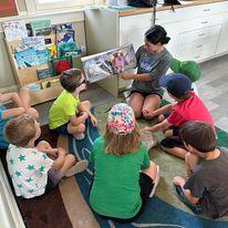 reading book at nature camp