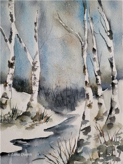 birch trees winter scene